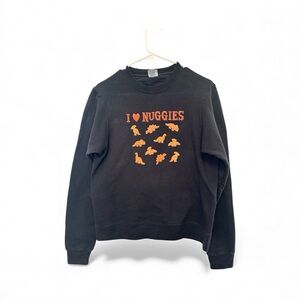 Port and Company “I Love Nuggies” Dino Nugget Graphic Print Black Sweater Small